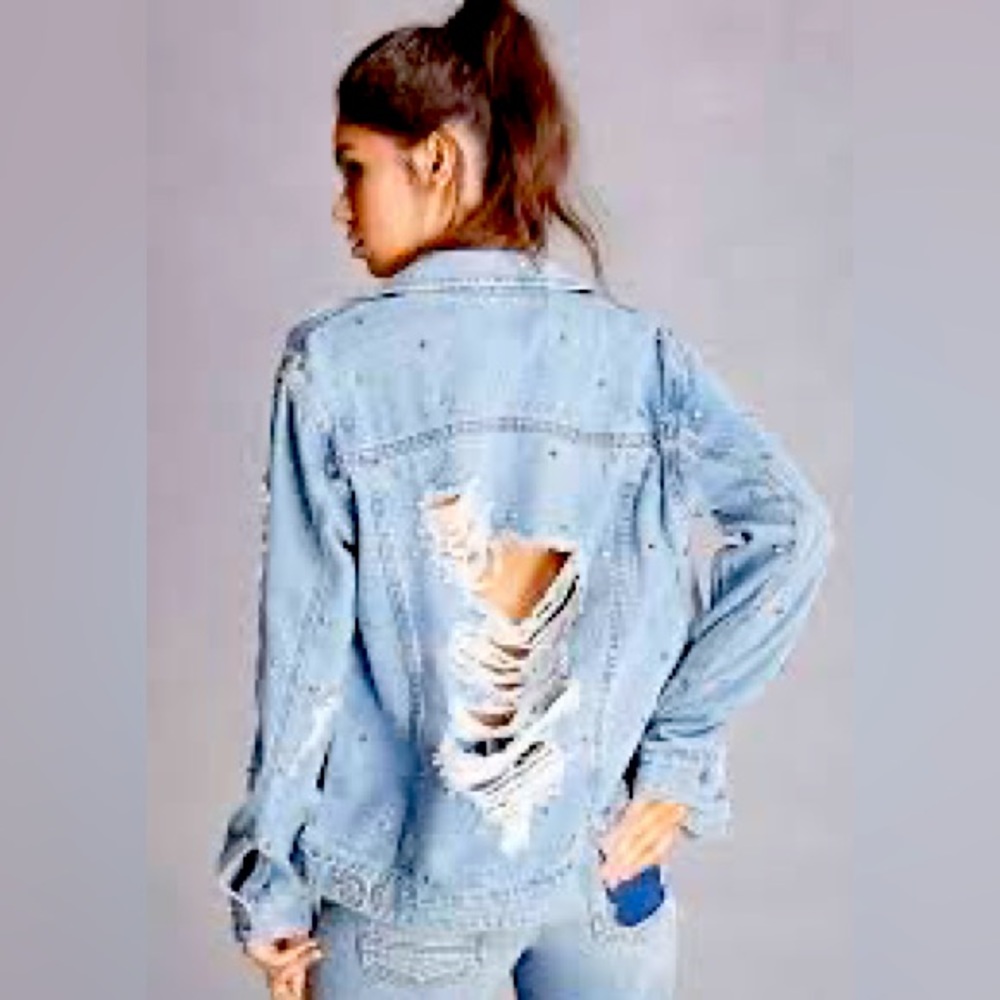 Forever 21 ripped and studded denim jacket